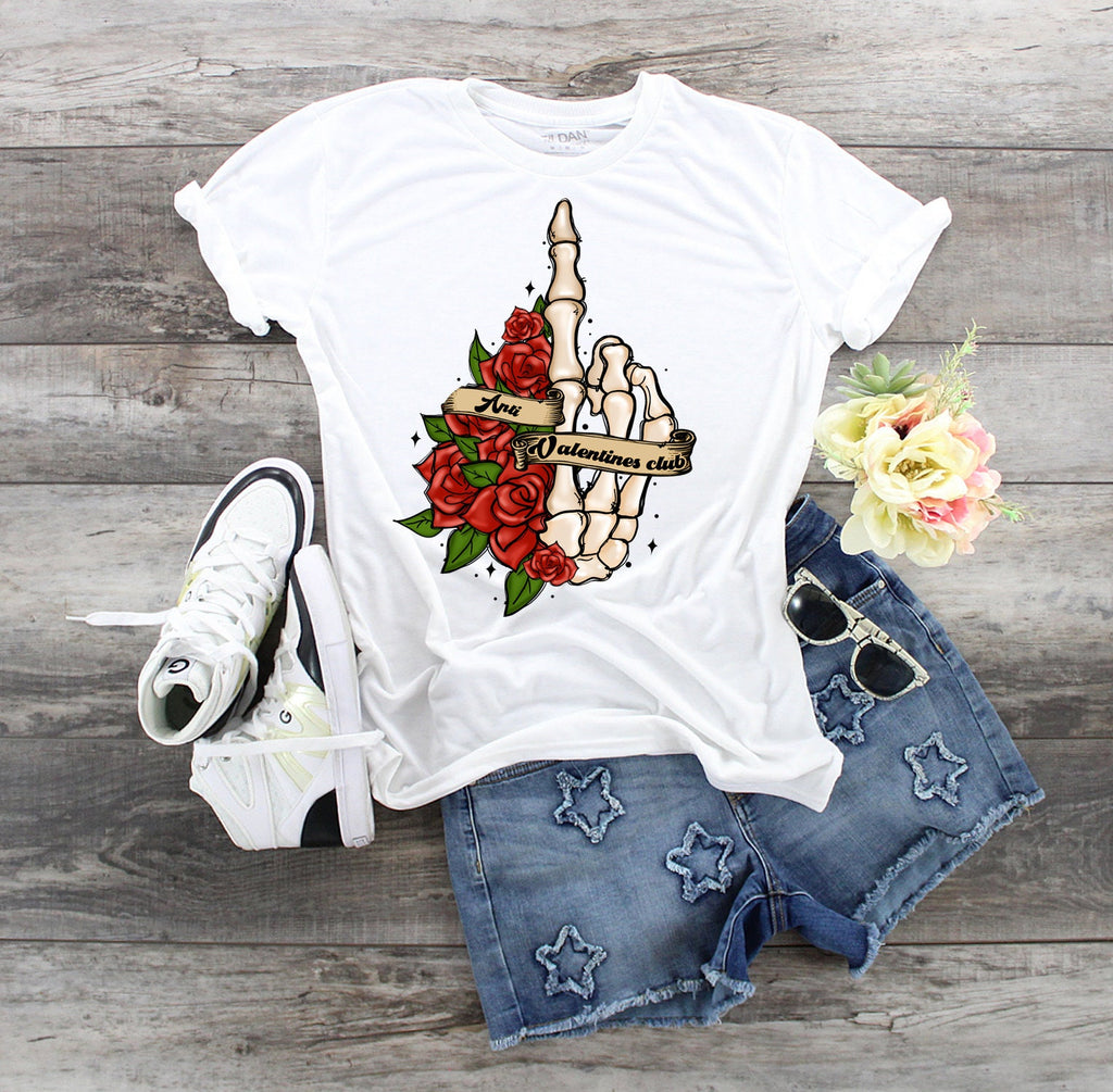 Skeleton Hand Anti-Valentine Club Shirt: Goth Flowers, Creepy Valentine