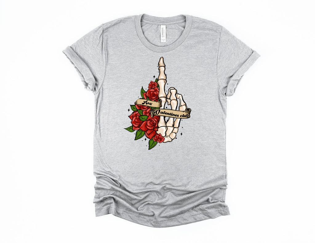 Skeleton Hand Anti-Valentine Club Shirt: Goth Flowers, Creepy Valentine