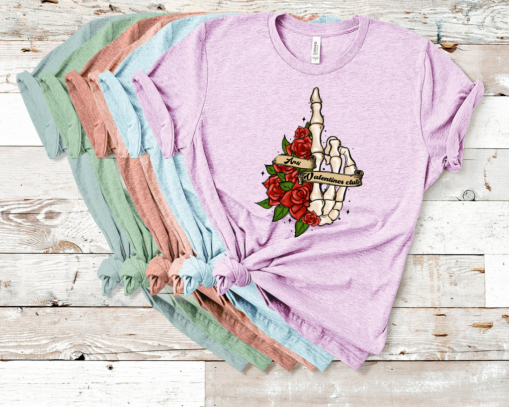 Skeleton Hand Anti-Valentine Club Shirt: Goth Flowers, Creepy Valentine