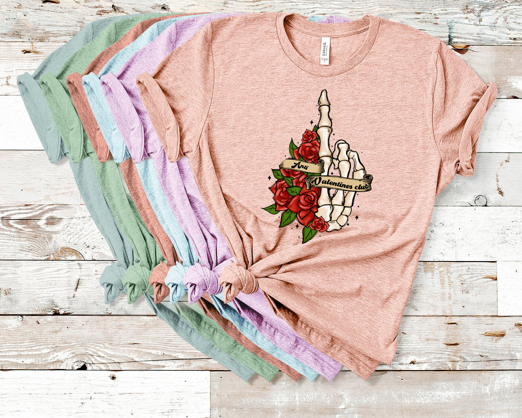 Skeleton Hand Anti-Valentine Club Shirt: Goth Flowers, Creepy Valentine
