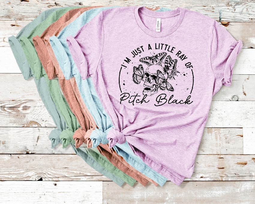 Skull Butterflies Graphic Tee: Edgy Halloween Shirt, Just A Ray of Pitch Black