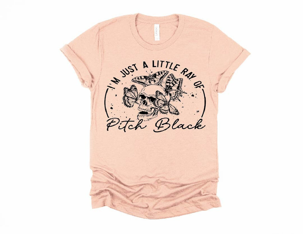 Skull Butterflies Graphic Tee: Edgy Halloween Shirt, Just A Ray of Pitch Black