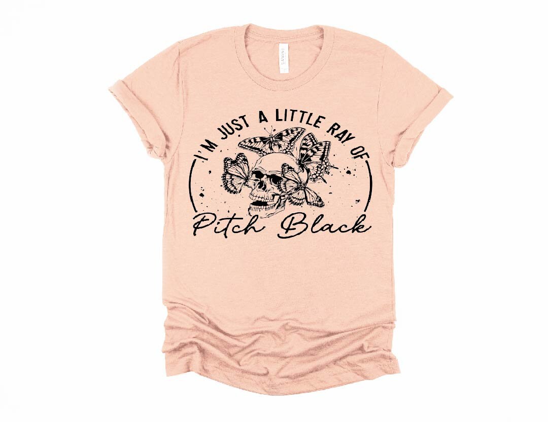 Skull Butterflies Graphic Tee: Edgy Halloween Shirt, Just A Ray of Pitch Black