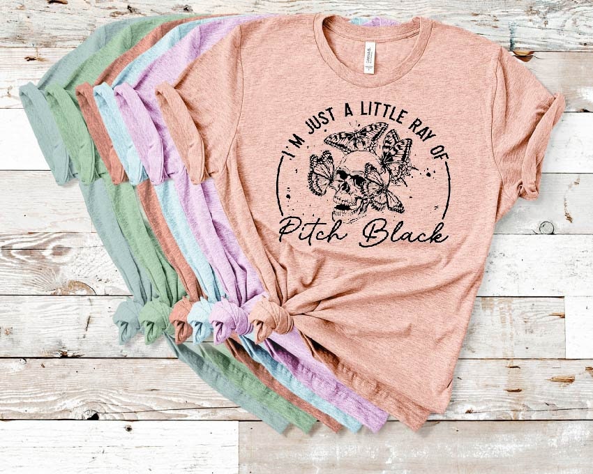Skull Butterflies Graphic Tee: Edgy Halloween Shirt, Just A Ray of Pitch Black