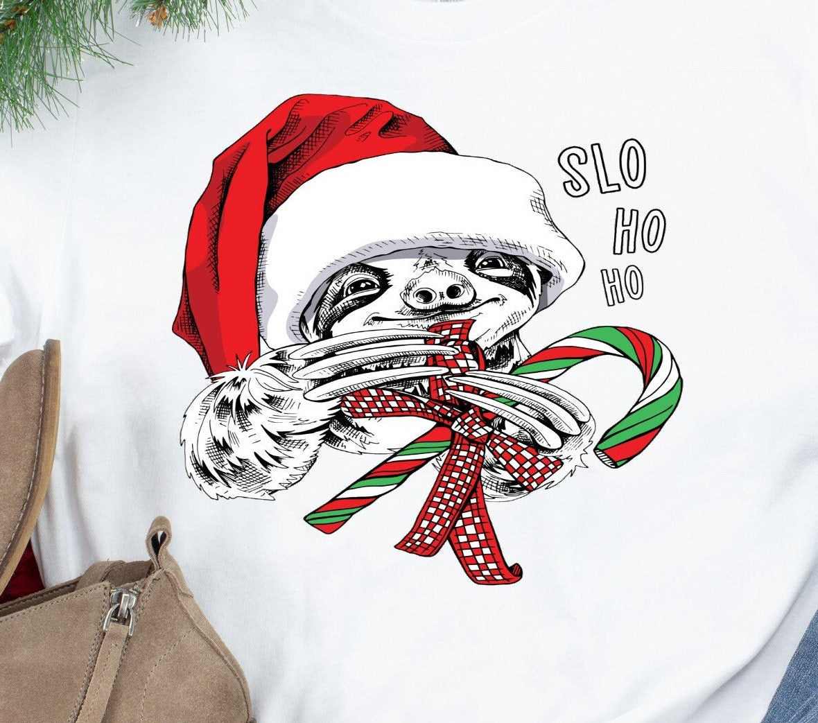 Christmas Sloth Slo Ho Ho Candy Cane t shirt