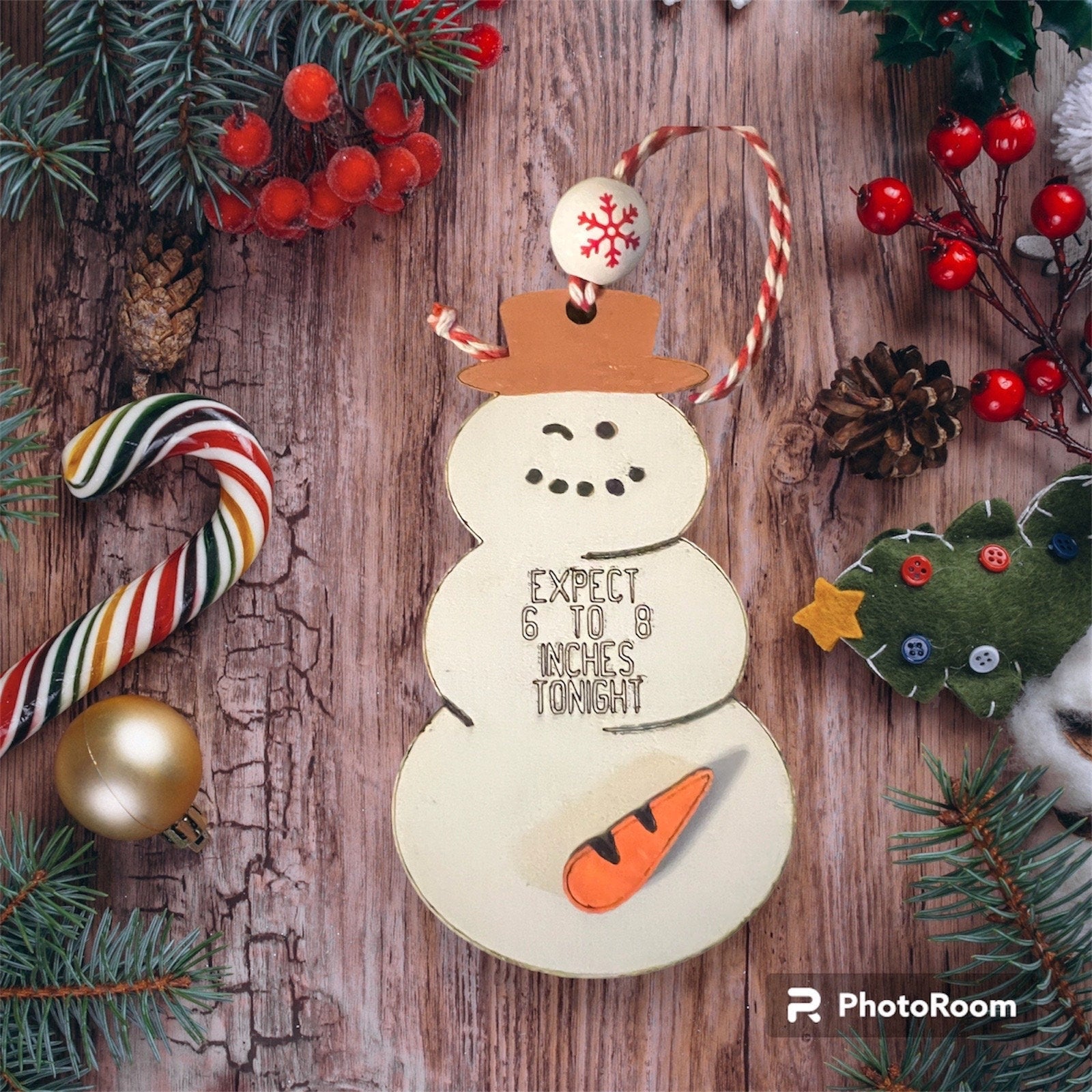 Snowman Wooden Christmas Ornament: Expect 6-8 Inches, Adult design