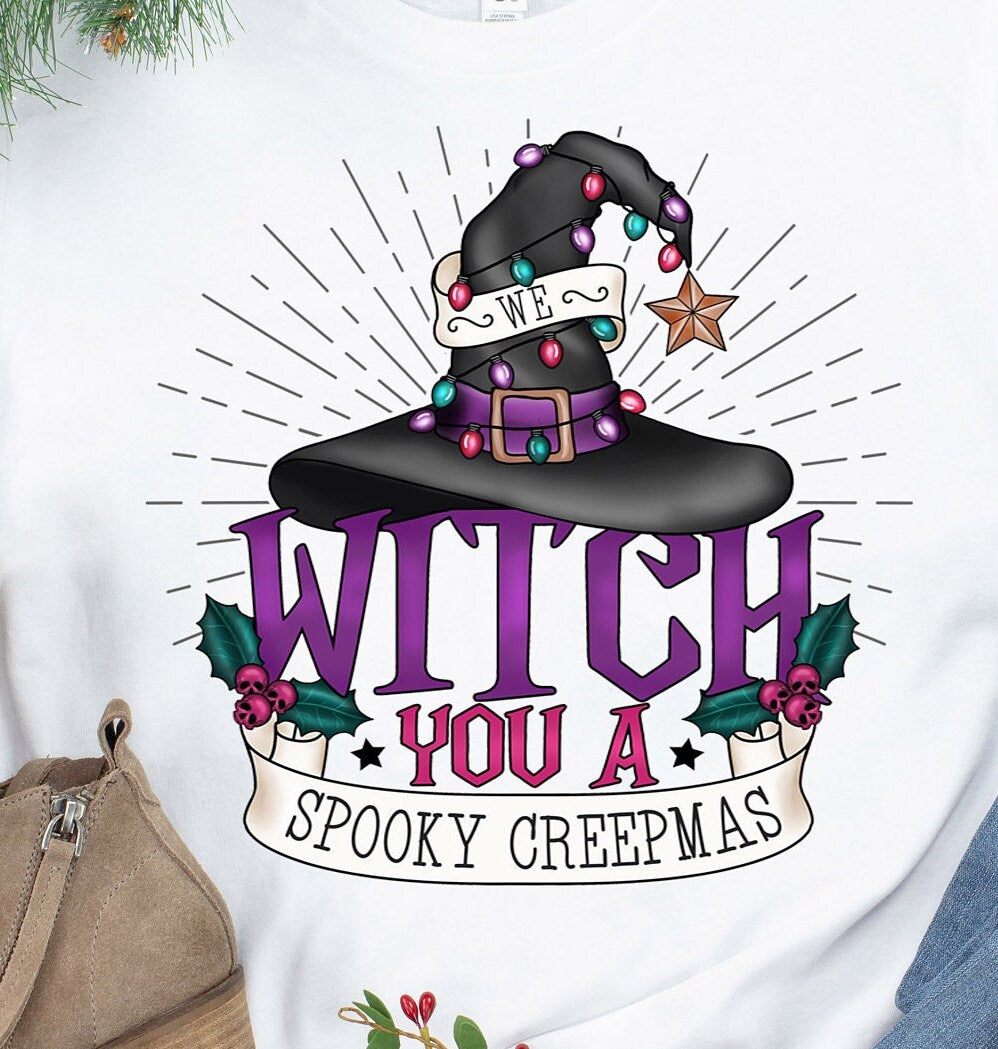 Spooky Creepmas Witch Hat Tee - Witchy Christmas Shirt