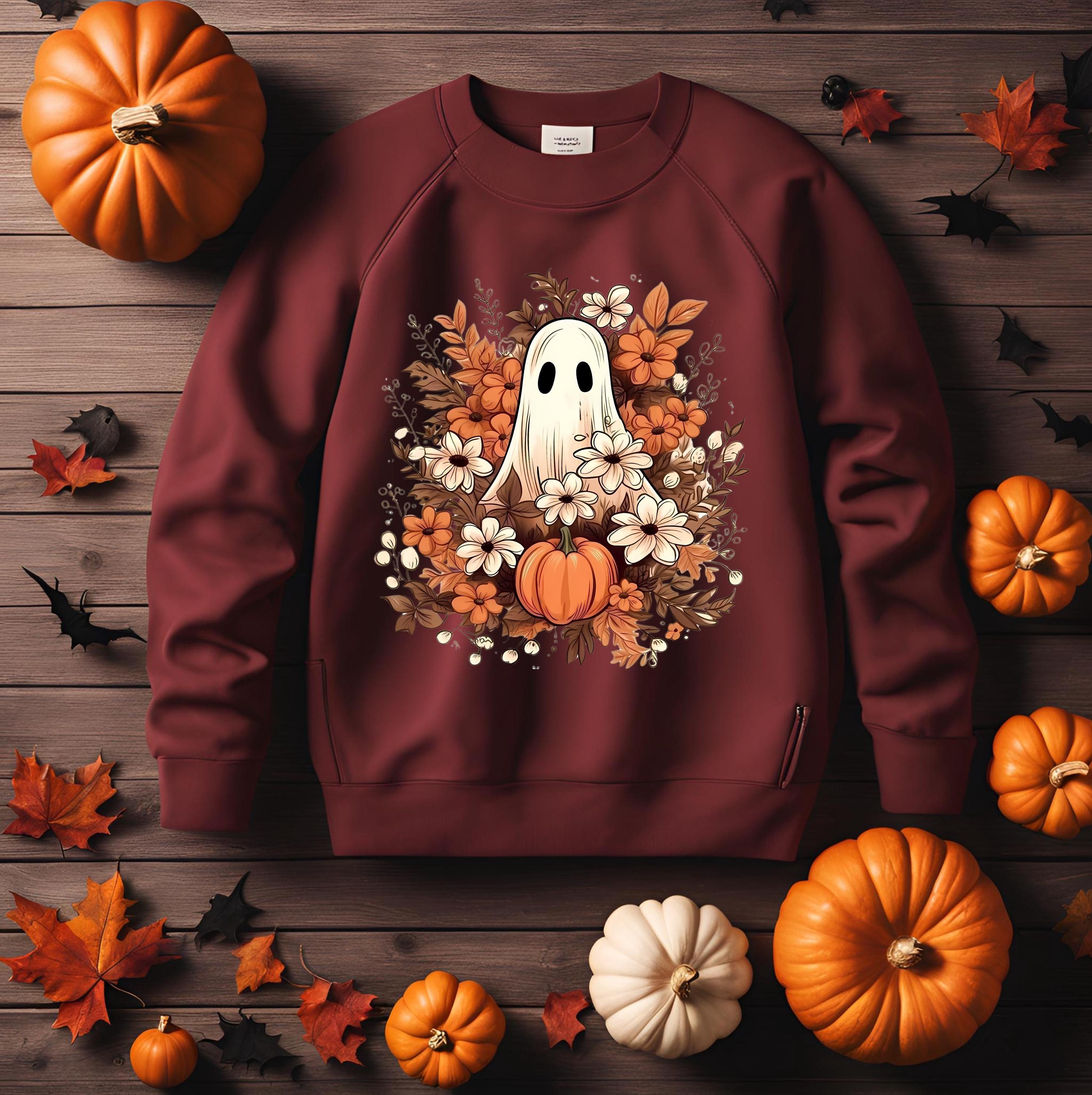 Ghost Floral Pumpkin Sweatshirt: Spooky Halloween Crewneck