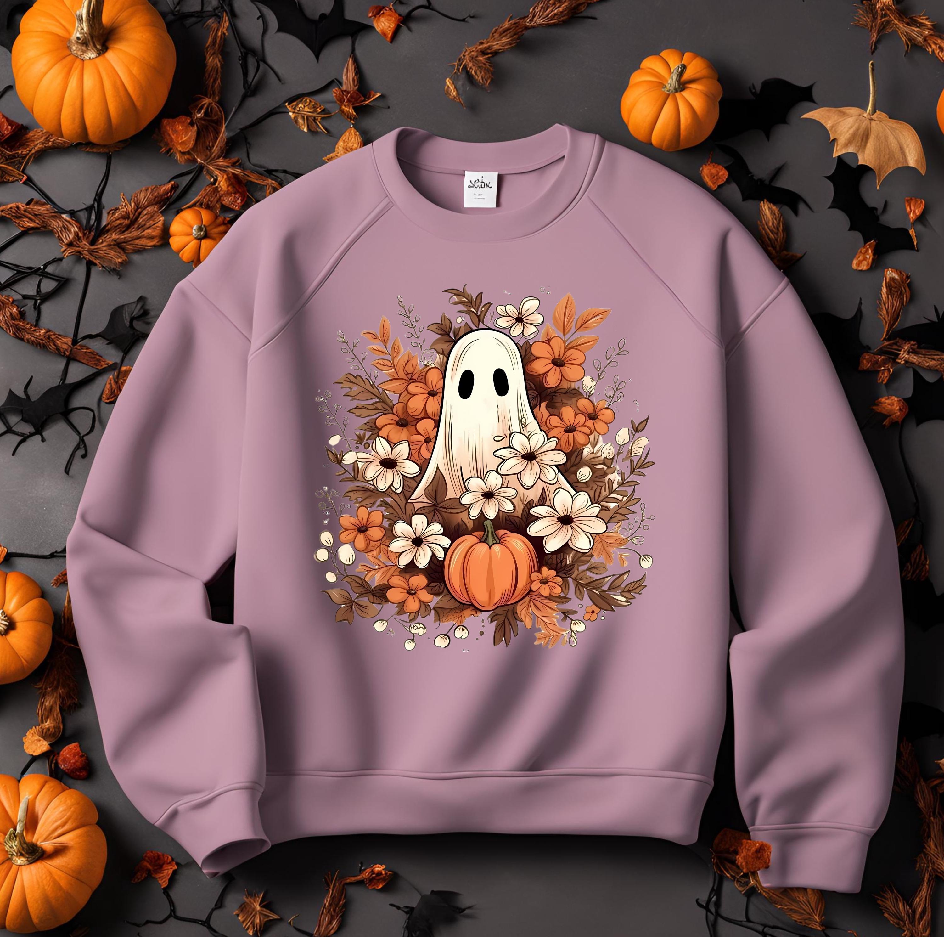Ghost Floral Pumpkin Sweatshirt: Spooky Halloween Crewneck