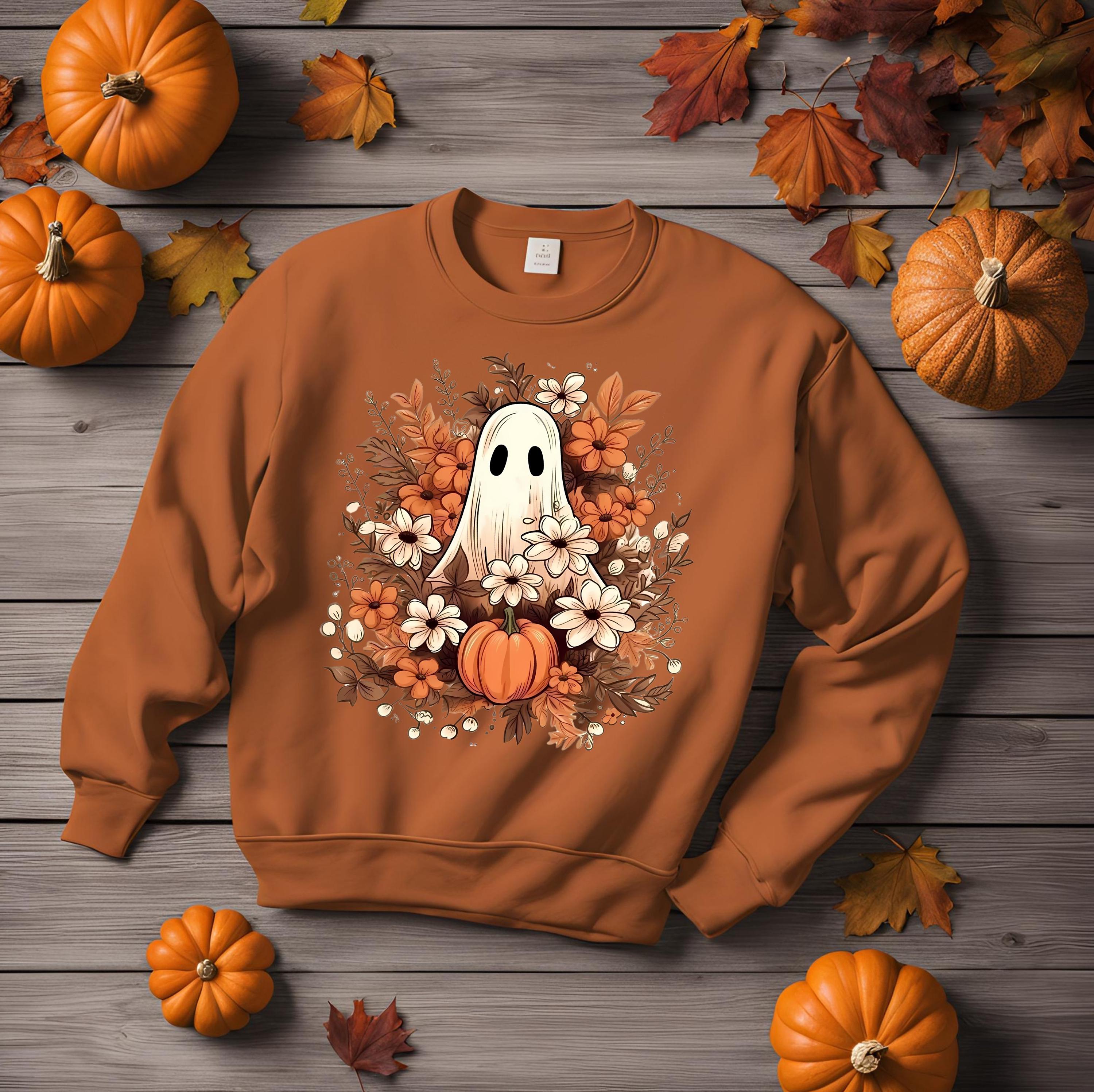 Ghost Floral Pumpkin Sweatshirt: Spooky Halloween Crewneck