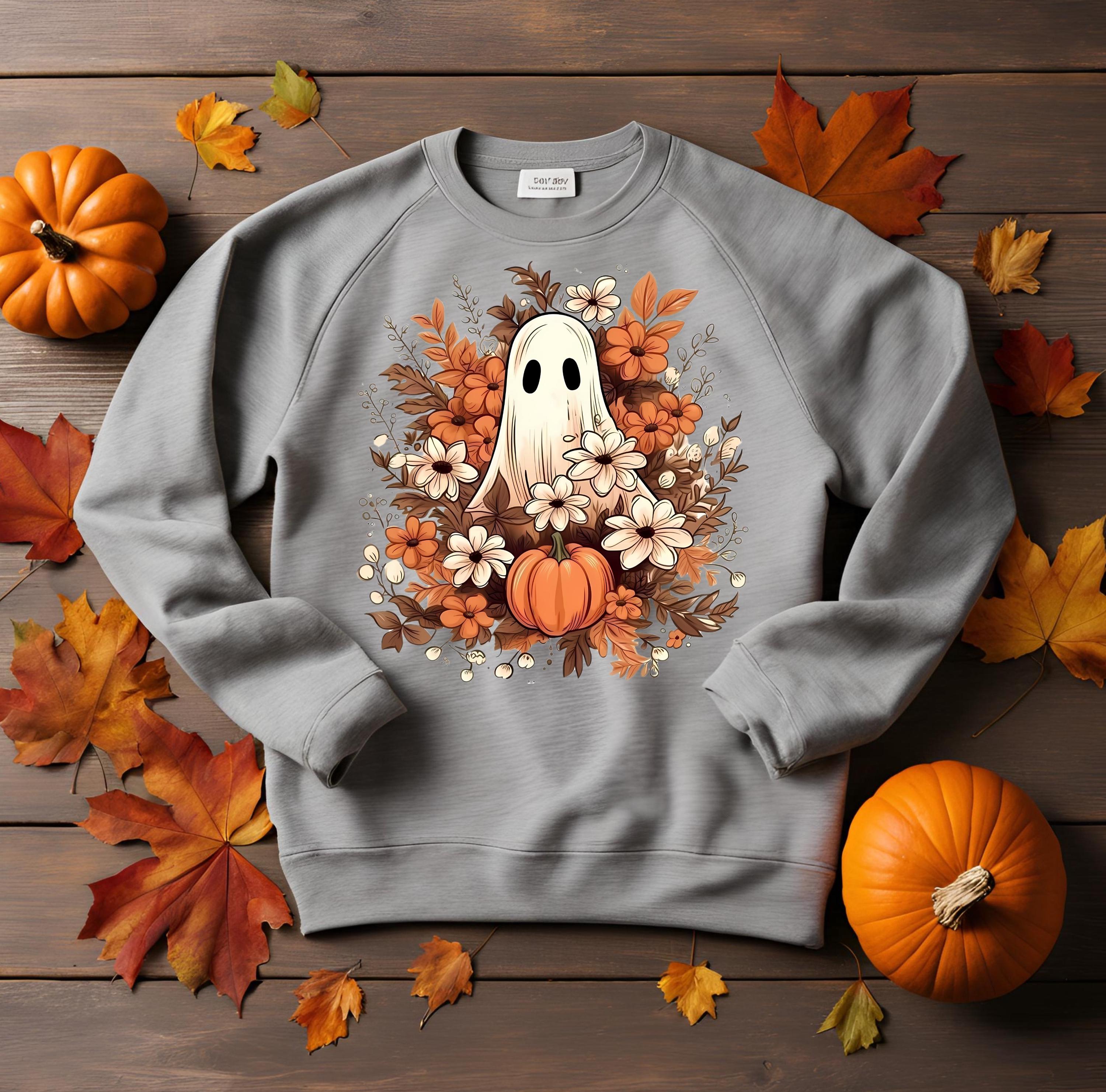 Ghost Floral Pumpkin Sweatshirt: Spooky Halloween Crewneck