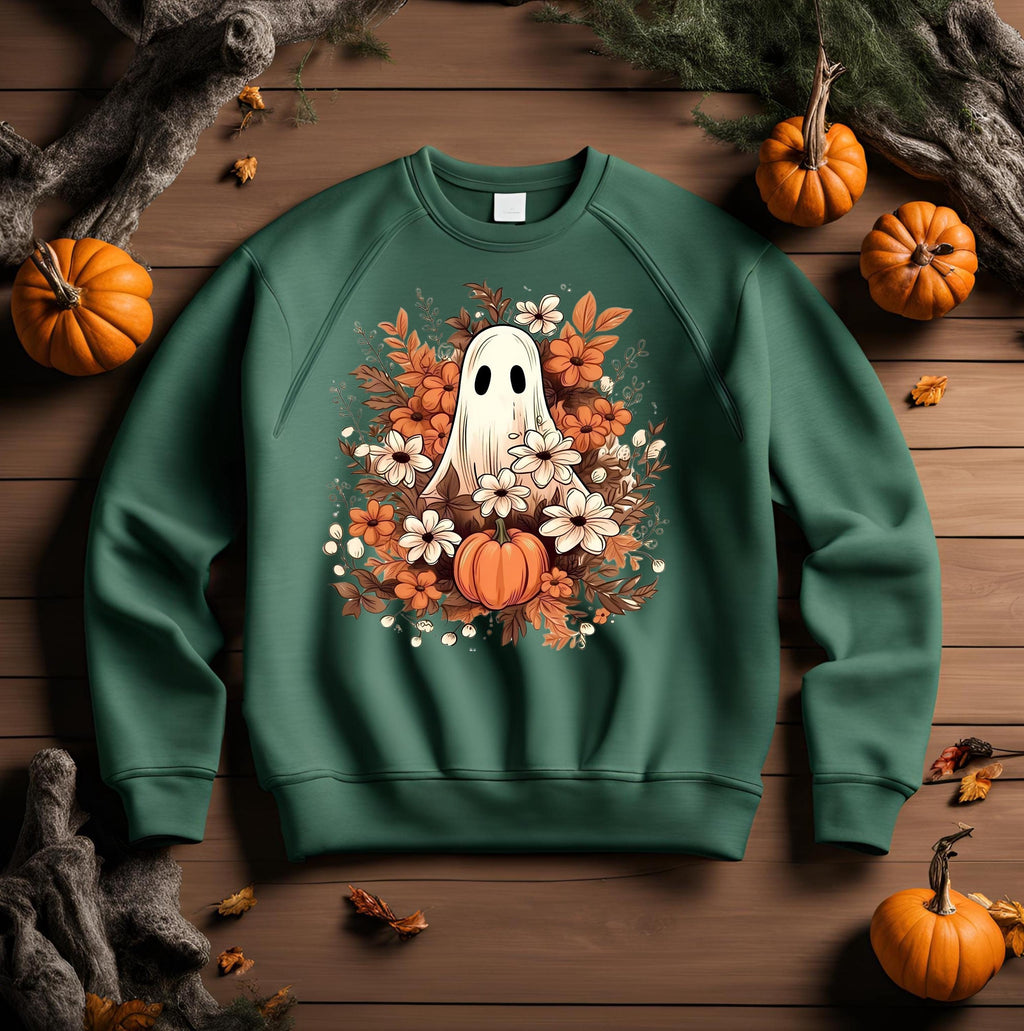 Ghost Floral Pumpkin Sweatshirt: Spooky Halloween Crewneck