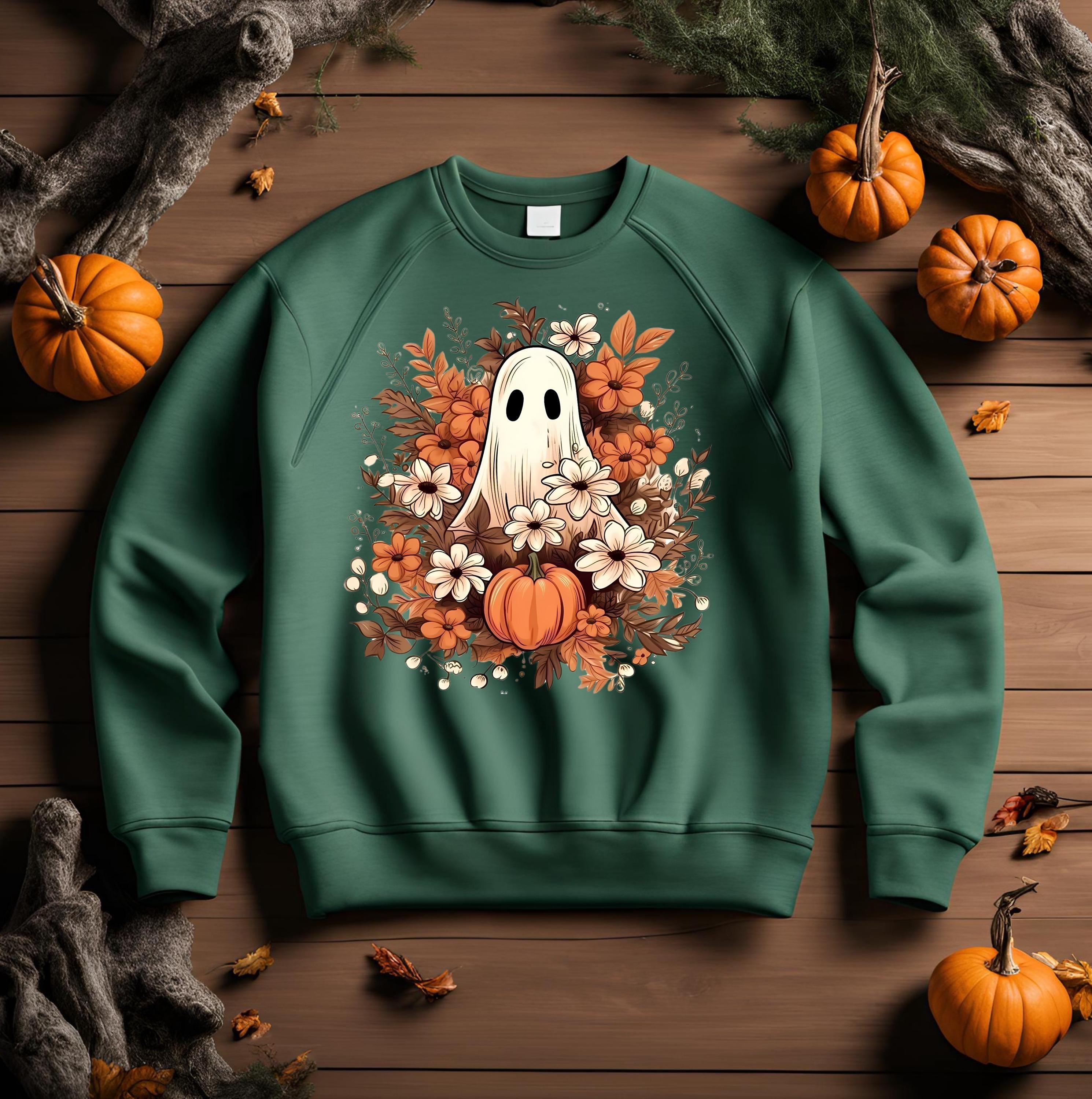 Ghost Floral Pumpkin Sweatshirt: Spooky Halloween Crewneck