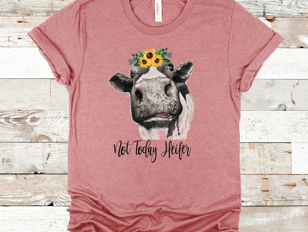 Not Today Heifer T-Shirt: Funny Cow with Sunflower, Sassy Graphic Tee