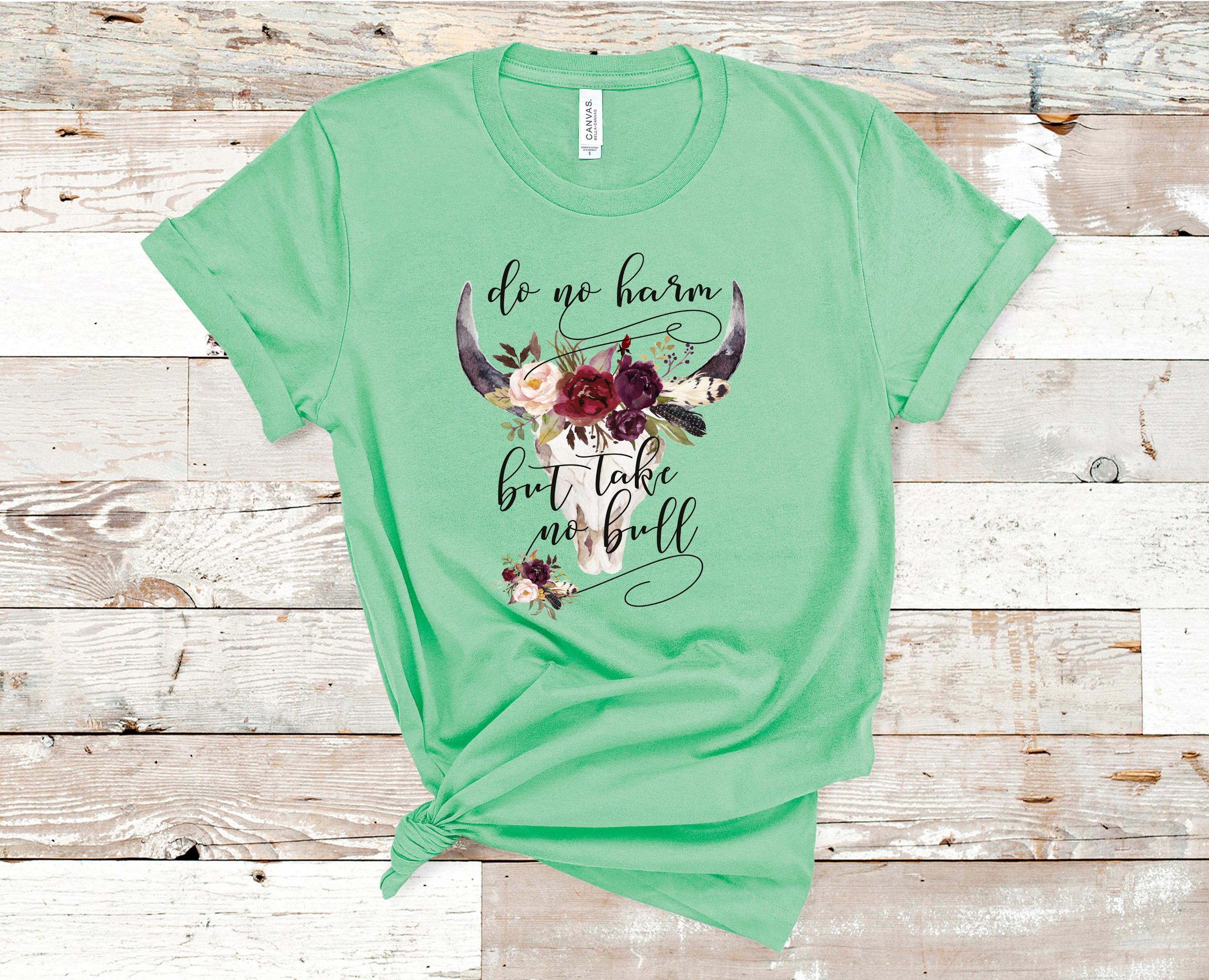 Boho Bull Skull T-Shirt: Do No Harm, Bohemian Western Tee