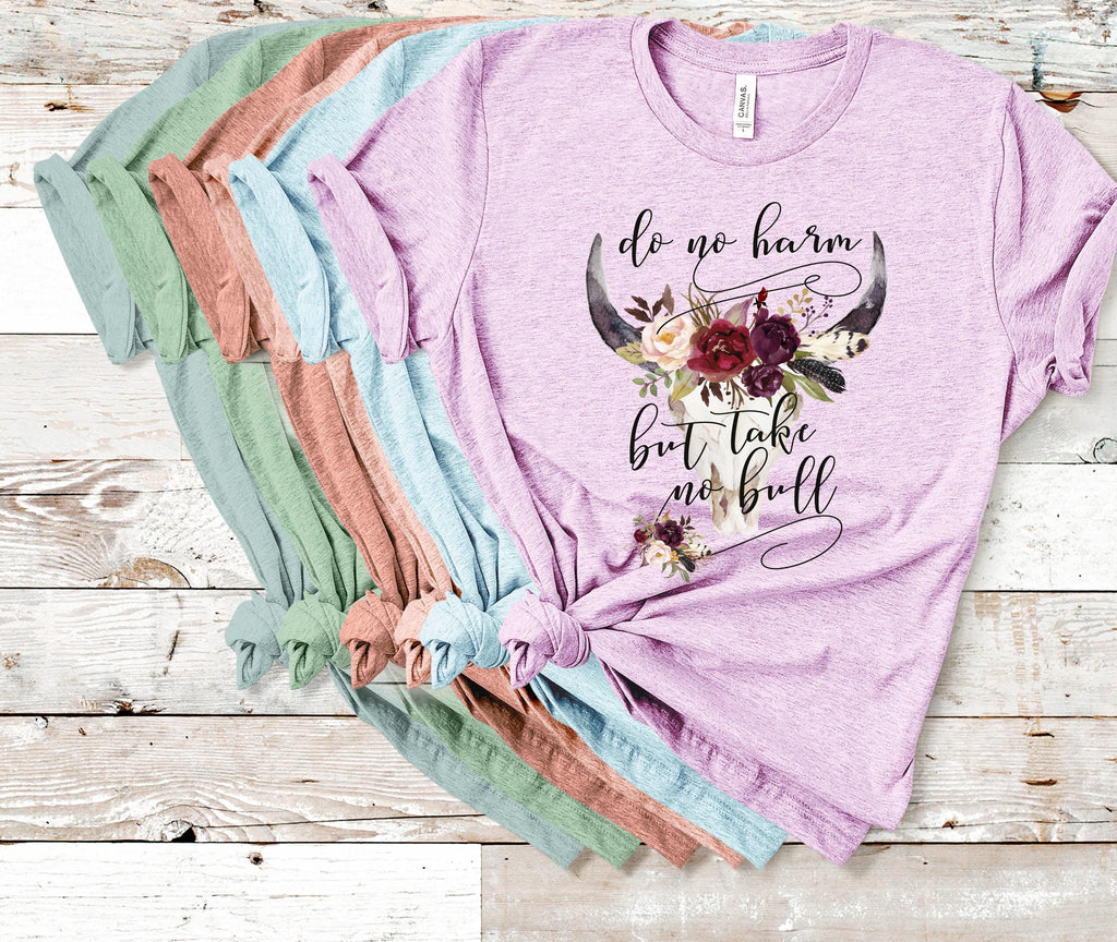 Boho Bull Skull T-Shirt: Do No Harm, Bohemian Western Tee