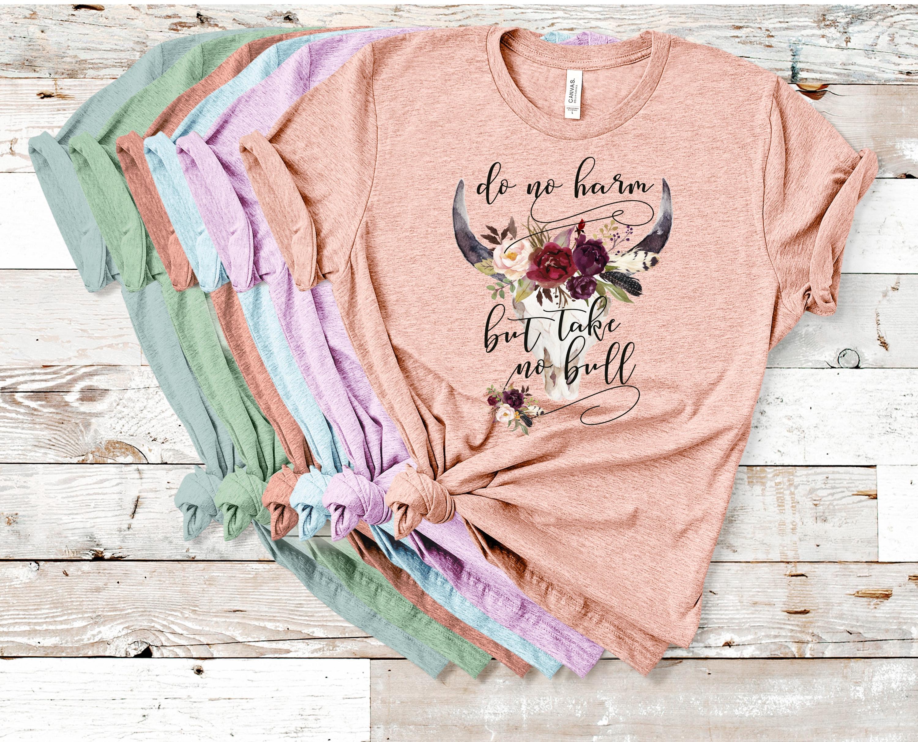 Boho Bull Skull T-Shirt: Do No Harm, Bohemian Western Tee