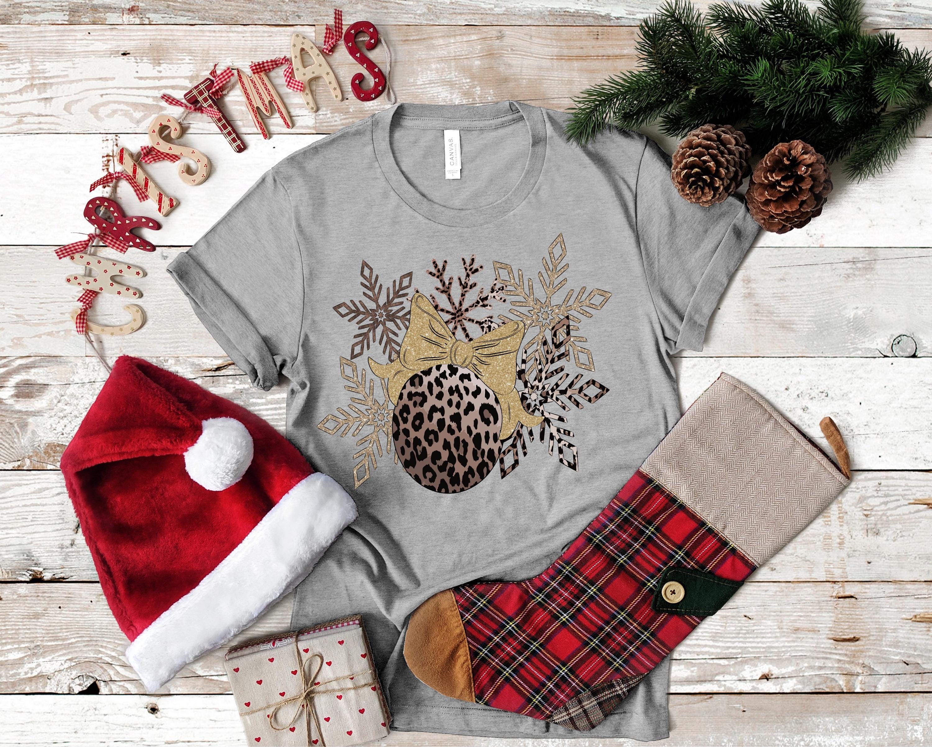 Leopard Christmas Ornament T-Shirt: Silver & Gold Snowflakes, Bella Canvas 3001