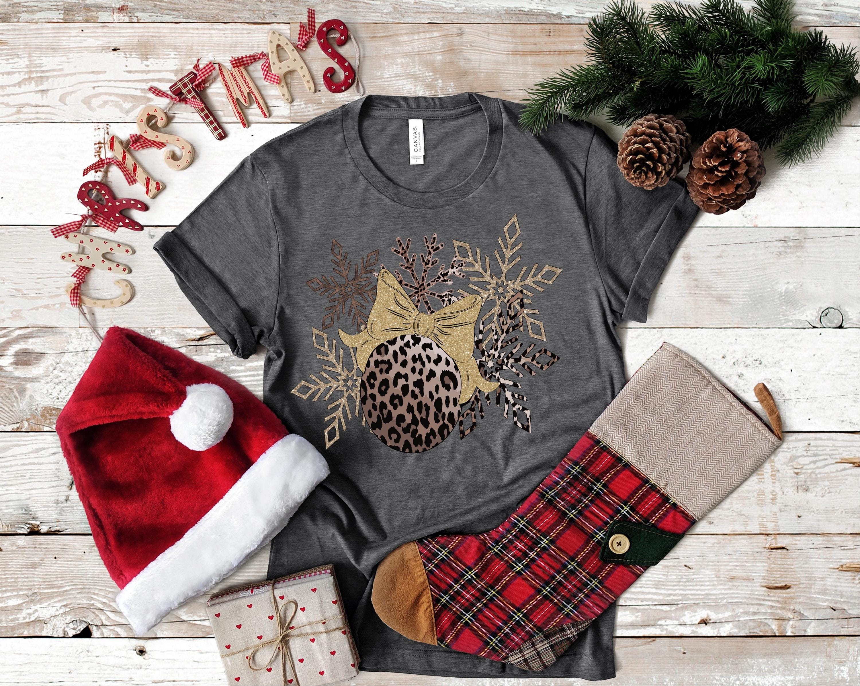 Leopard Christmas Ornament T-Shirt: Silver & Gold Snowflakes, Bella Canvas 3001