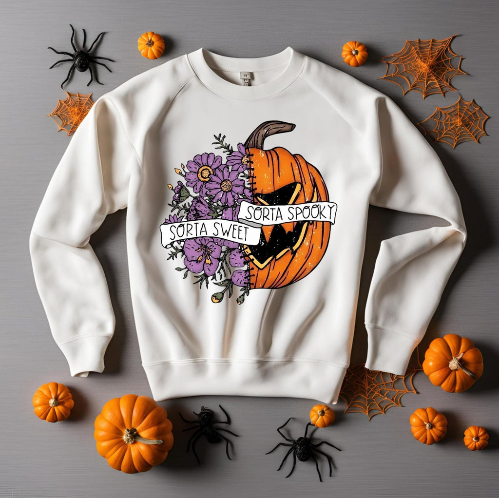 Sorta Sweet Sorta Spooky Sweatshirt: Floral Pumpkin Bella Canvas Crewneck