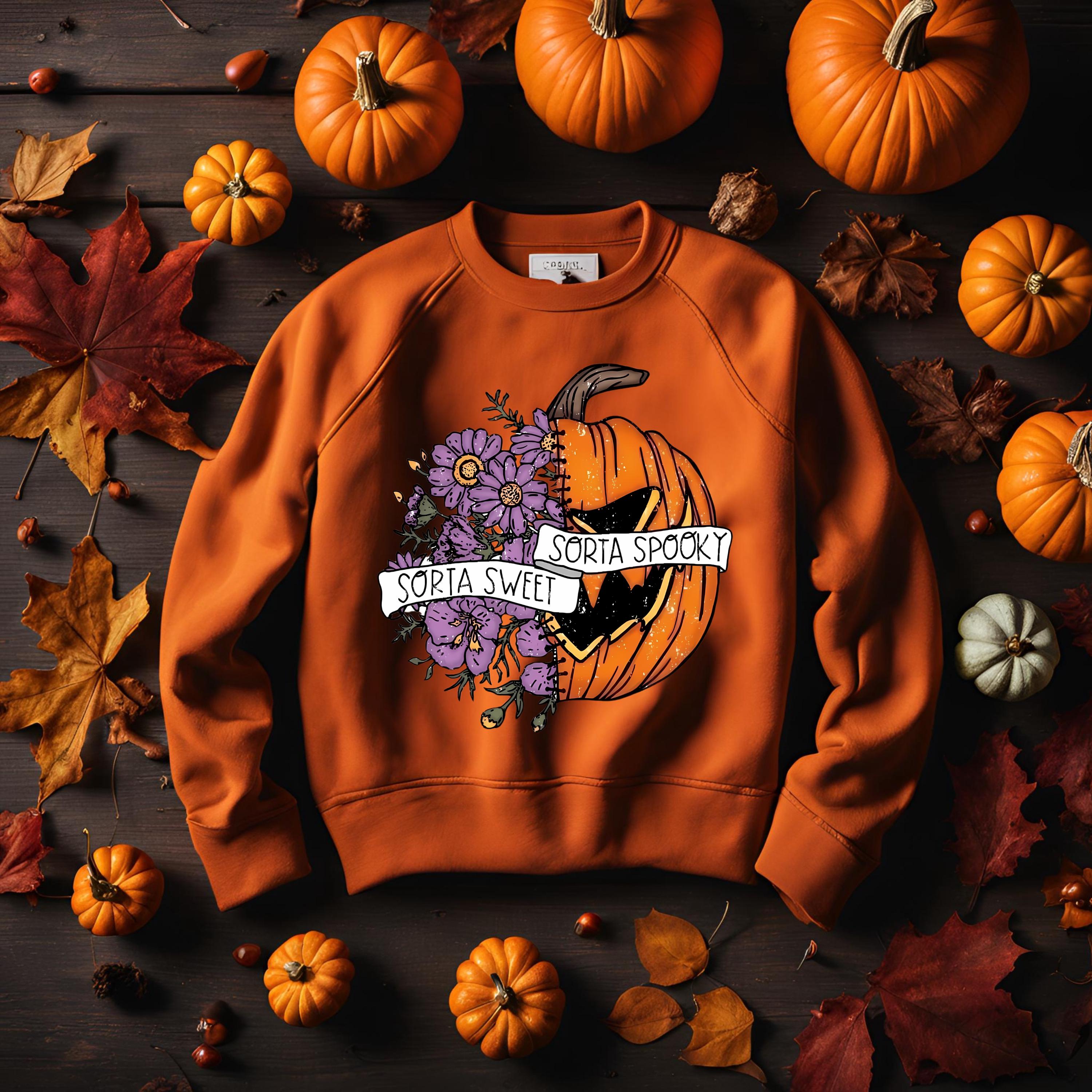 Sorta Sweet Sorta Spooky Sweatshirt: Floral Pumpkin Bella Canvas Crewneck