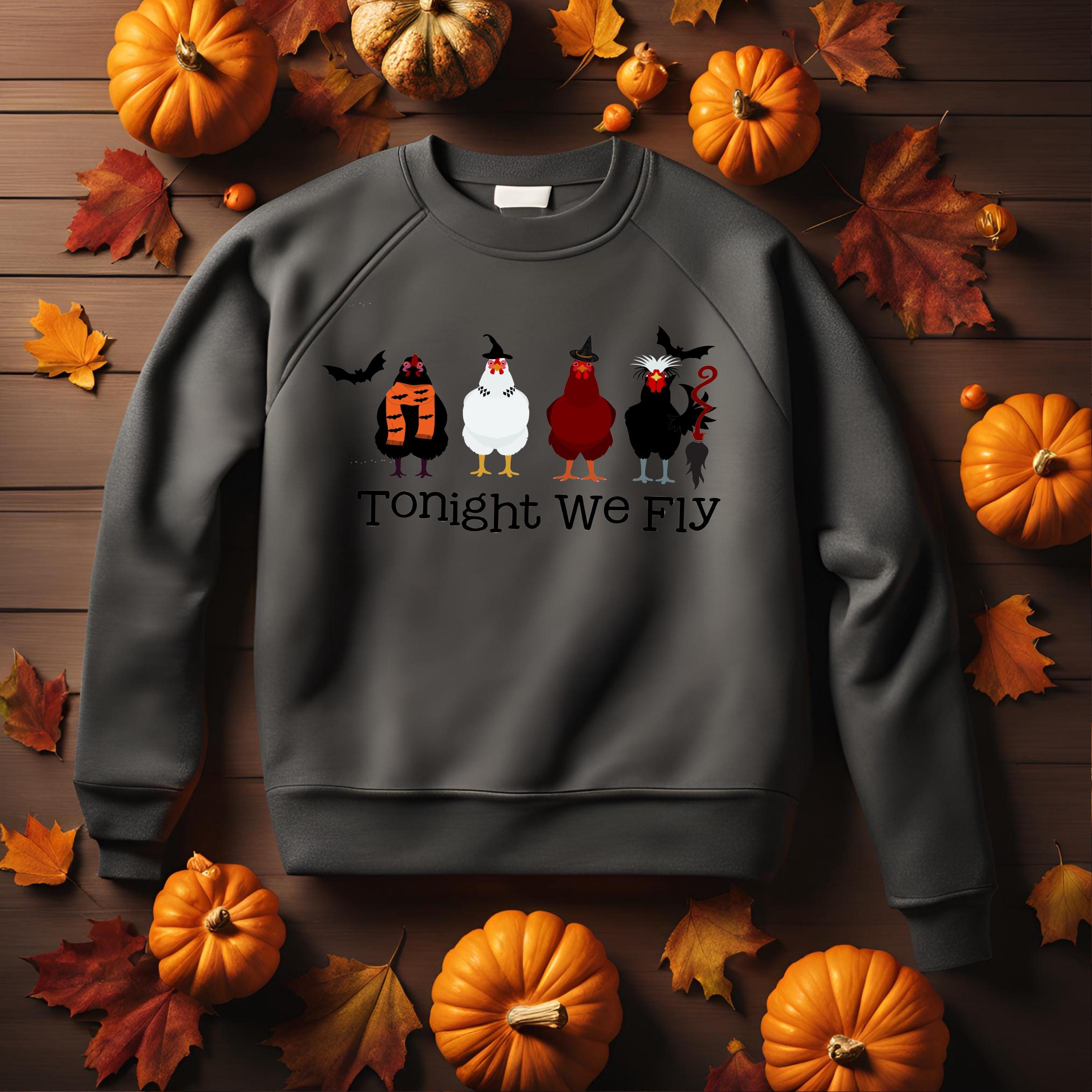 Witch Chickens Halloween Sweatshirt: Bella Canvas Fall Crewneck