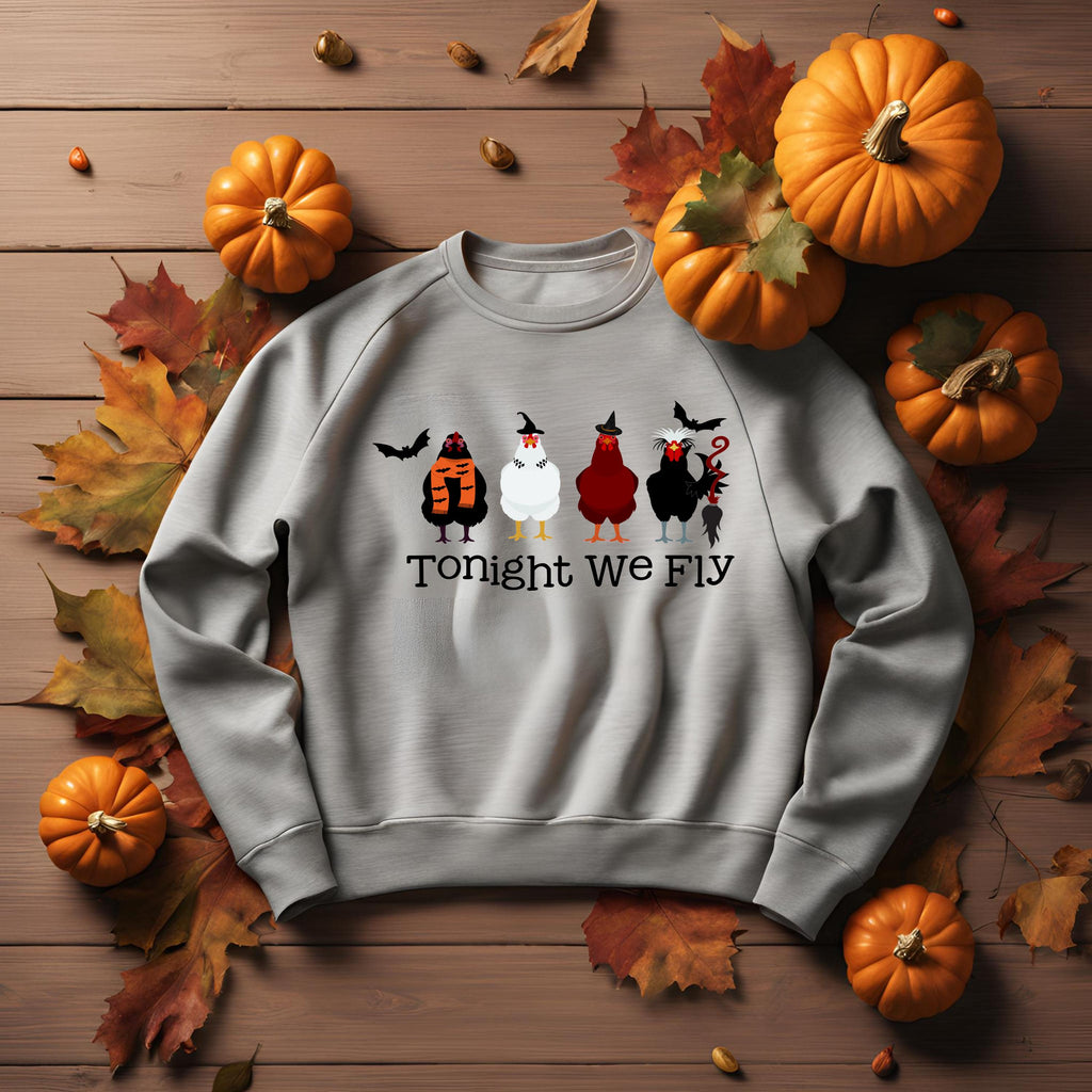Witch Chickens Halloween Sweatshirt: Bella Canvas Fall Crewneck