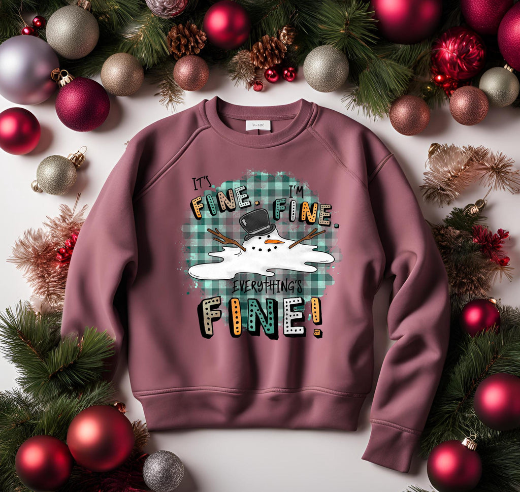 Melted Snowman Sweatshirt: Funny Sarcastic Winter Holiday Bella Canvas, I’m fine, Everything’s Fine