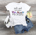 Funny Chicken Mom T-Shirt: Just a Girl Who Loves Peckers, Bella Canvas Tee