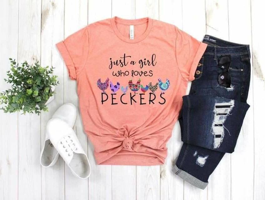 Funny Chicken Mom T-Shirt: Just a Girl Who Loves Peckers, Bella Canvas Tee