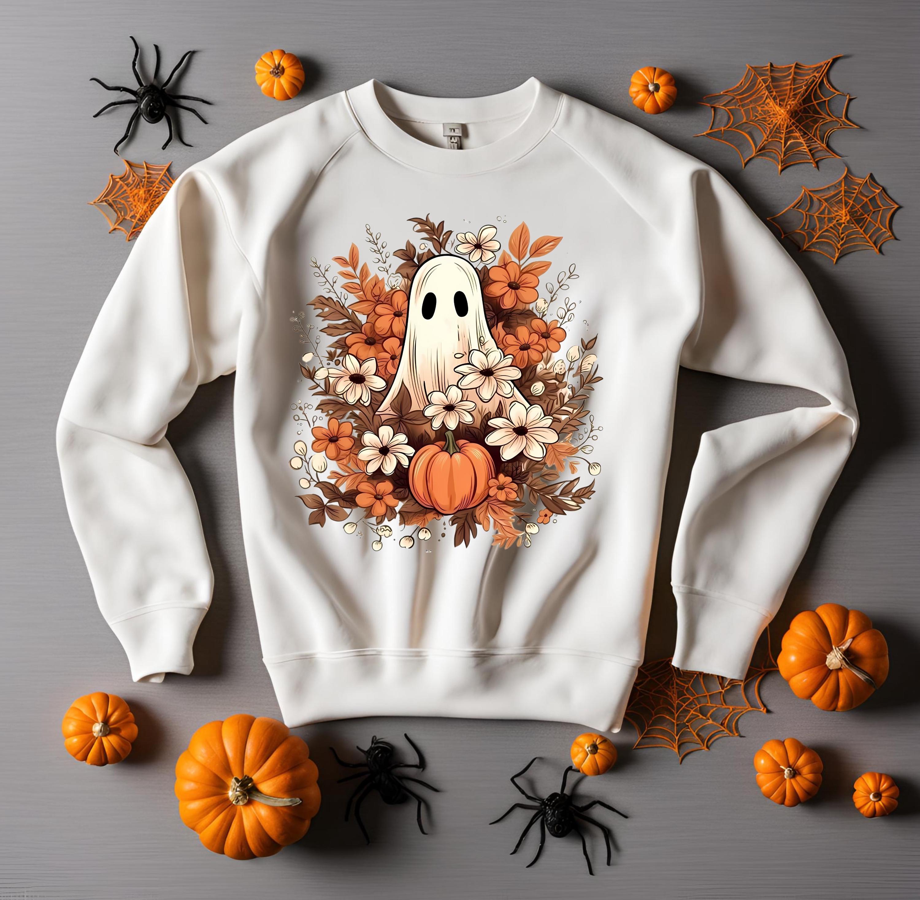 Ghost Floral Pumpkin Sweatshirt: Spooky Halloween Crewneck