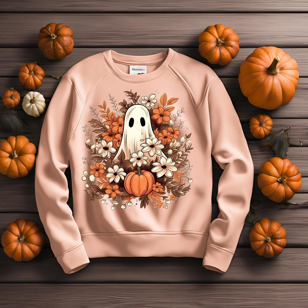 Ghost Floral Pumpkin Sweatshirt: Spooky Halloween Crewneck