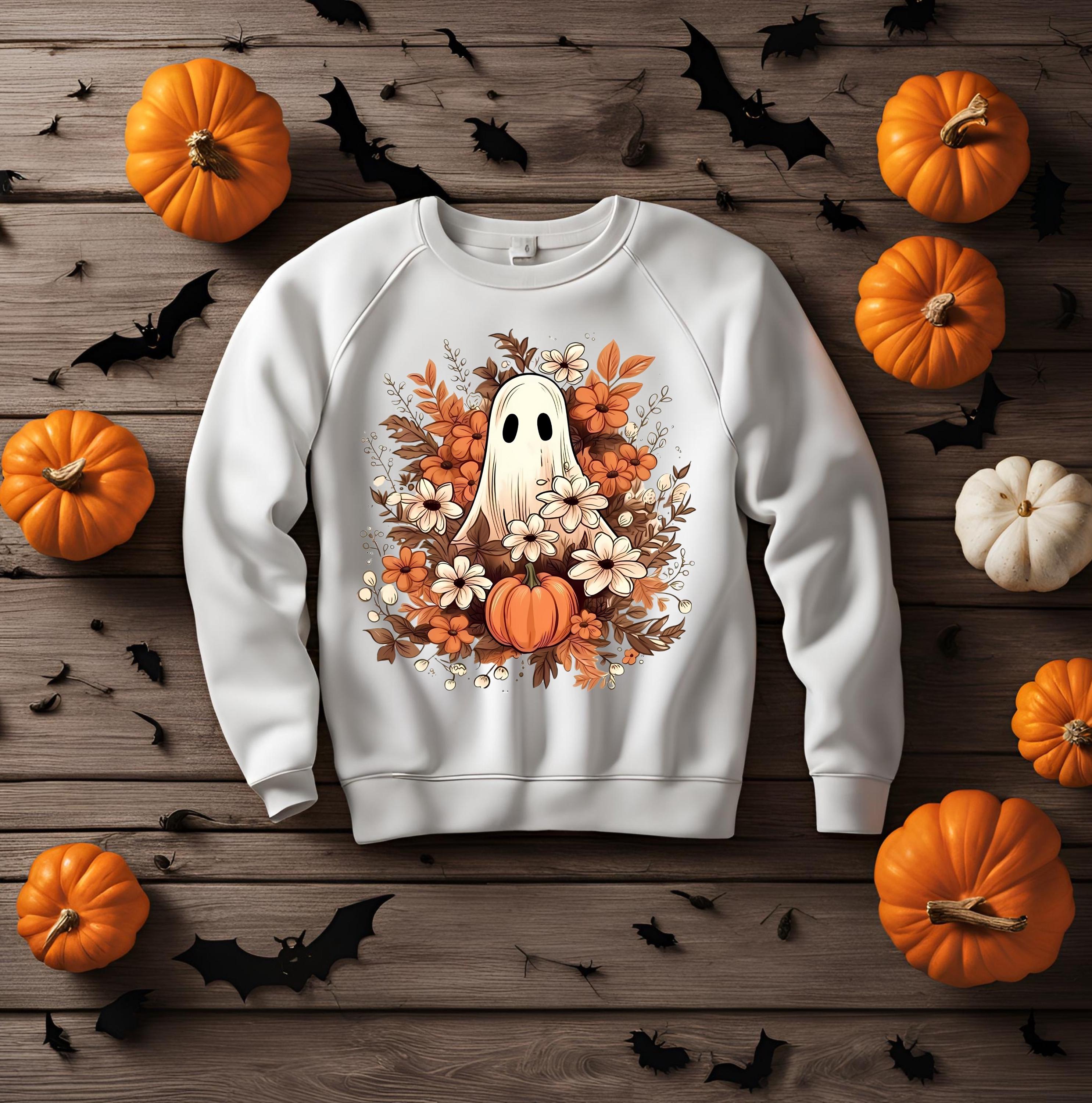 Ghost Floral Pumpkin Sweatshirt: Spooky Halloween Crewneck
