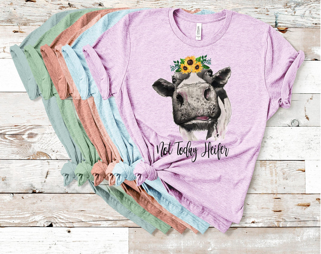 Not Today Heifer T-Shirt: Funny Cow with Sunflower, Sassy Graphic Tee