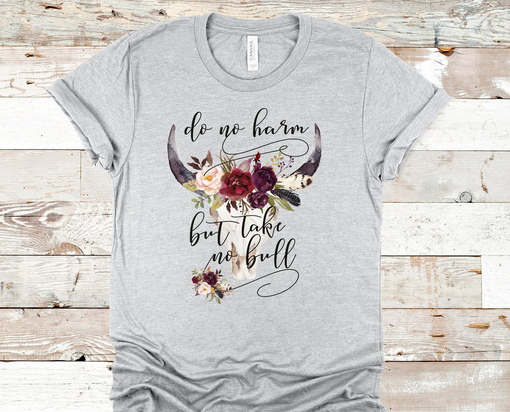 Boho Bull Skull T-Shirt: Do No Harm, Bohemian Western Tee