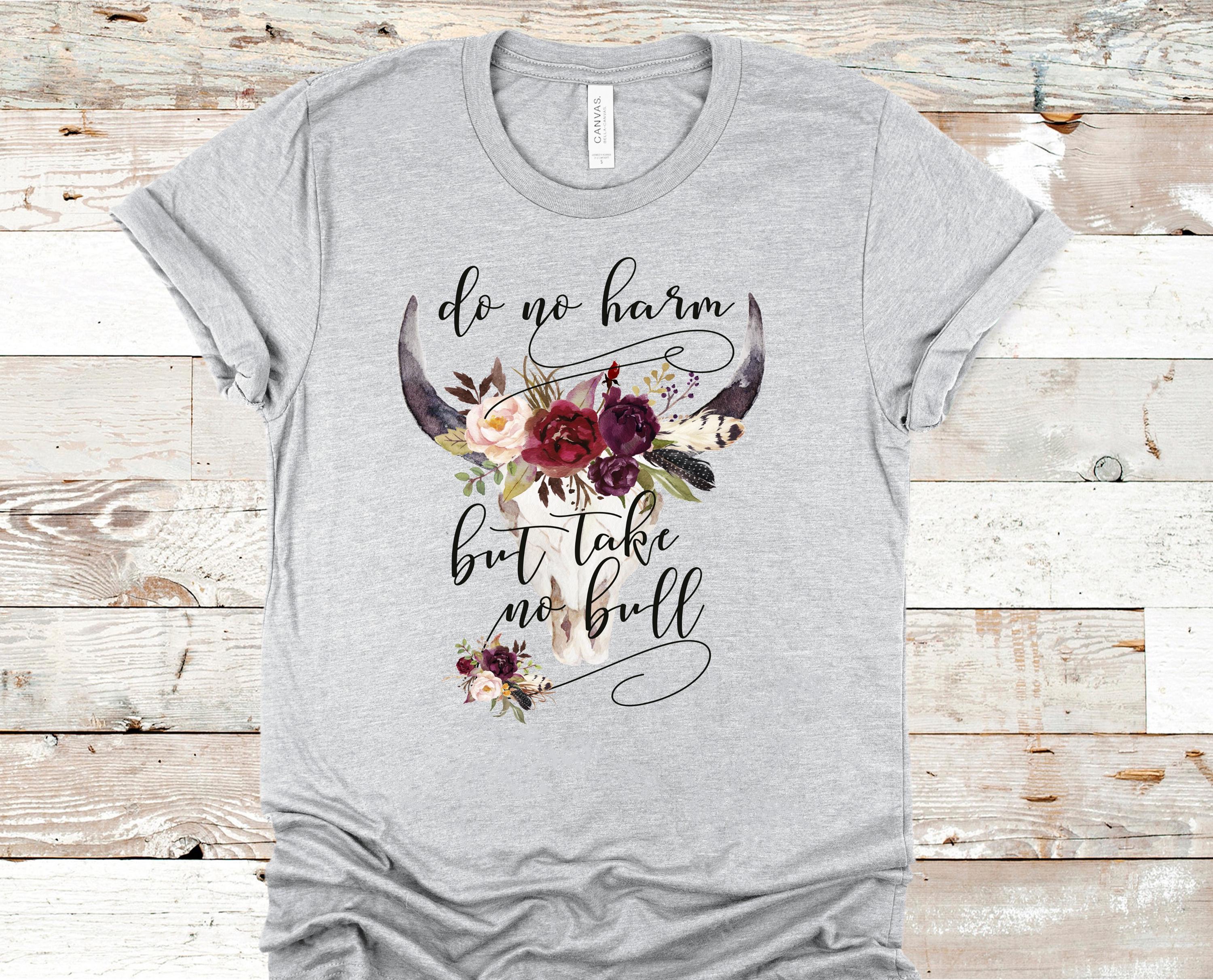 Boho Bull Skull T-Shirt: Do No Harm, Bohemian Western Tee
