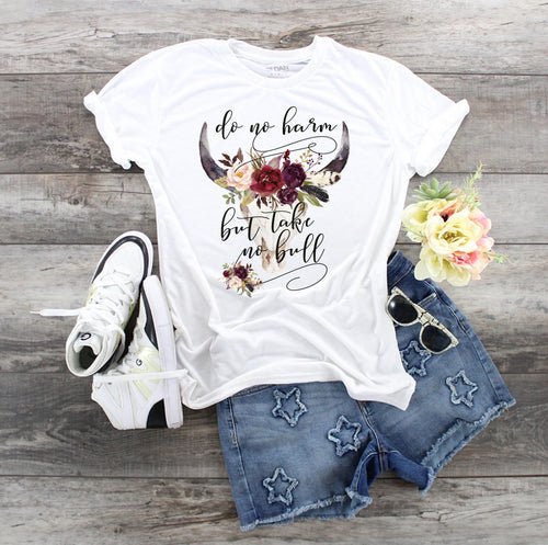 Boho Bull Skull T-Shirt: Do No Harm, Bohemian Western Tee