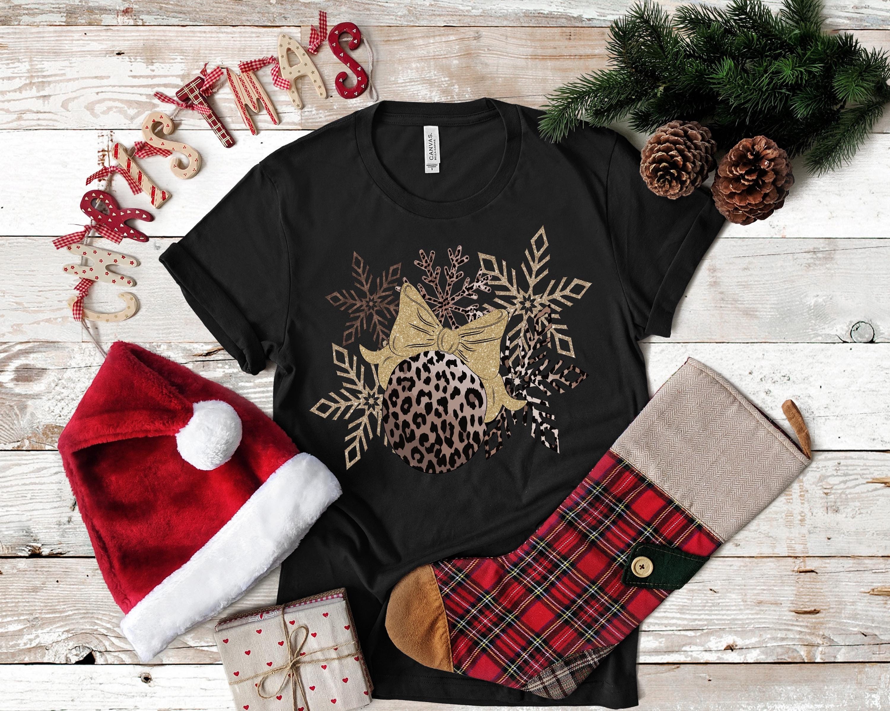 Leopard Christmas Ornament T-Shirt: Silver & Gold Snowflakes, Bella Canvas 3001