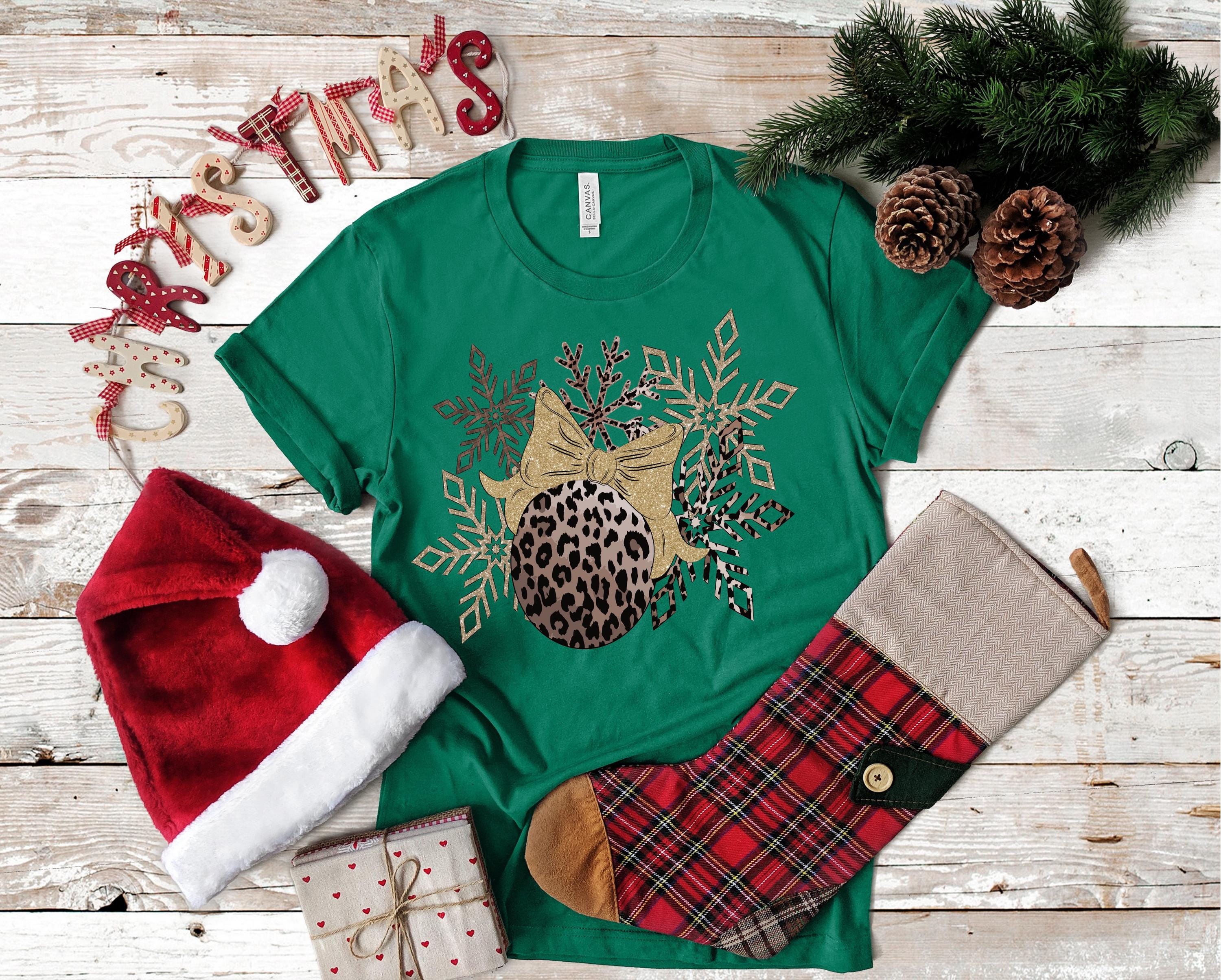 Leopard Christmas Ornament T-Shirt: Silver & Gold Snowflakes, Bella Canvas 3001