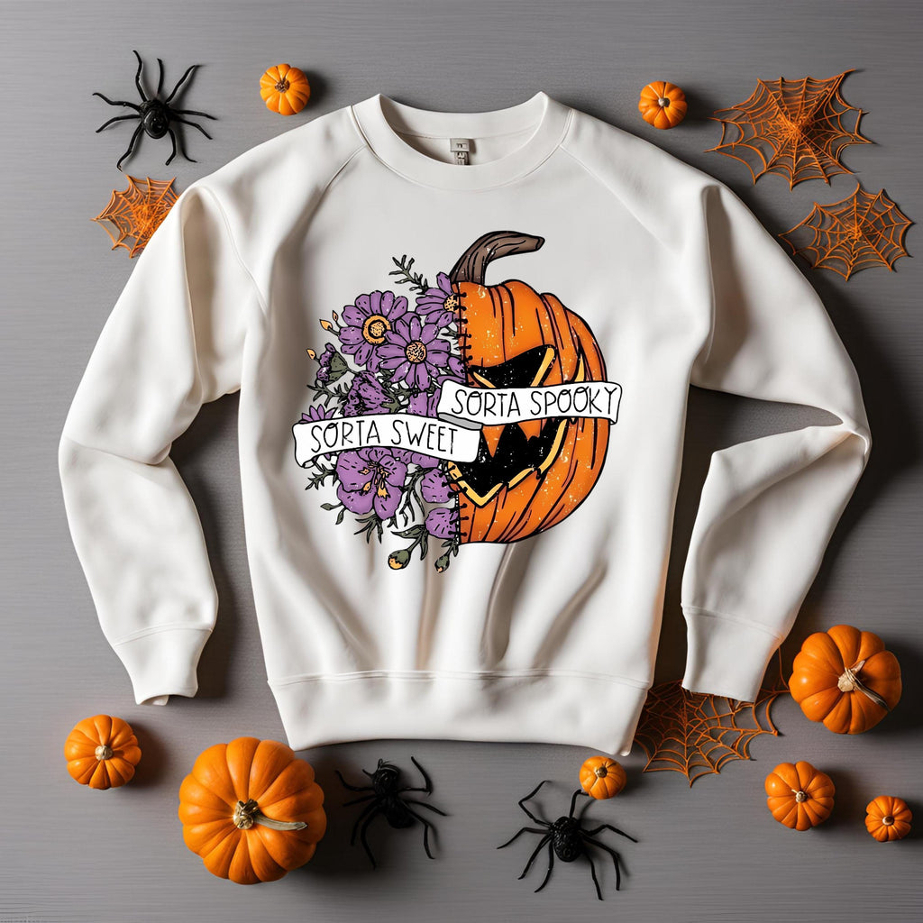 Sorta Sweet Sorta Spooky Sweatshirt: Floral Pumpkin Bella Canvas Crewneck