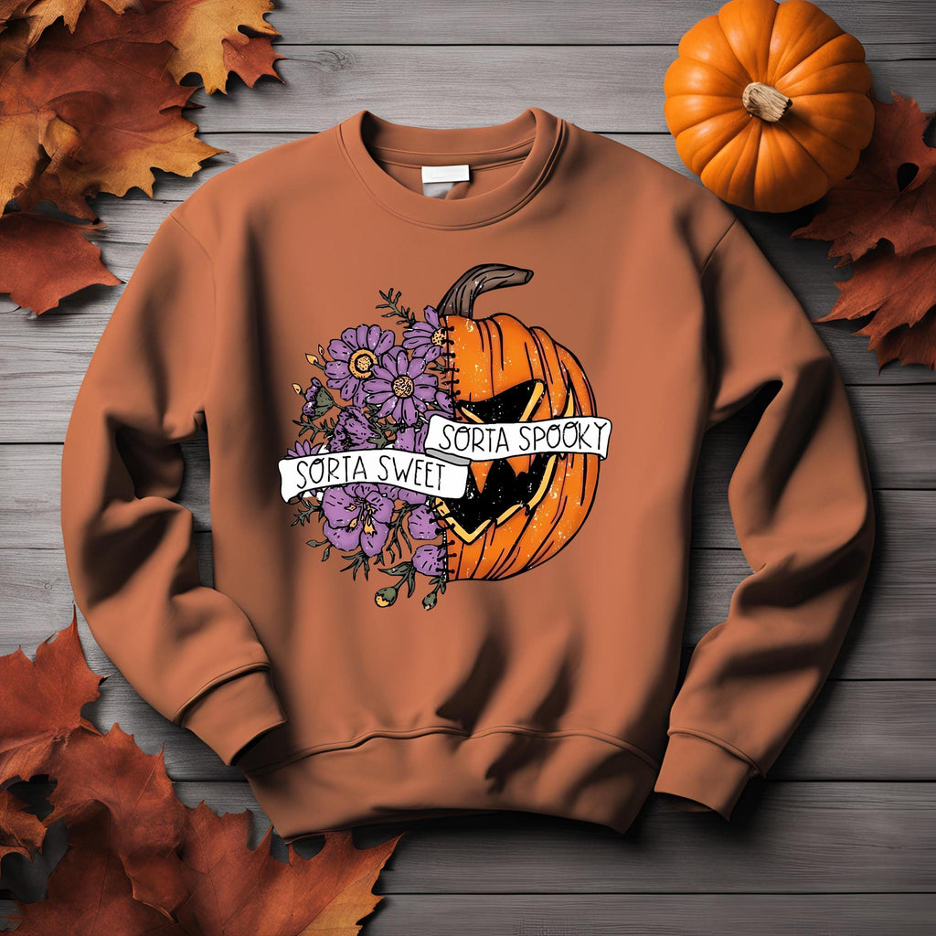Sorta Sweet Sorta Spooky Sweatshirt: Floral Pumpkin Bella Canvas Crewneck