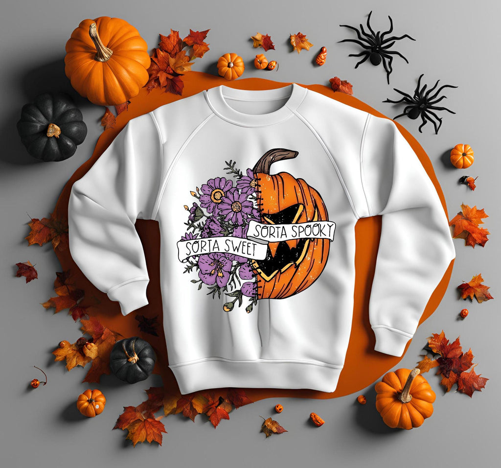 Sorta Sweet Sorta Spooky Sweatshirt: Floral Pumpkin Bella Canvas Crewneck