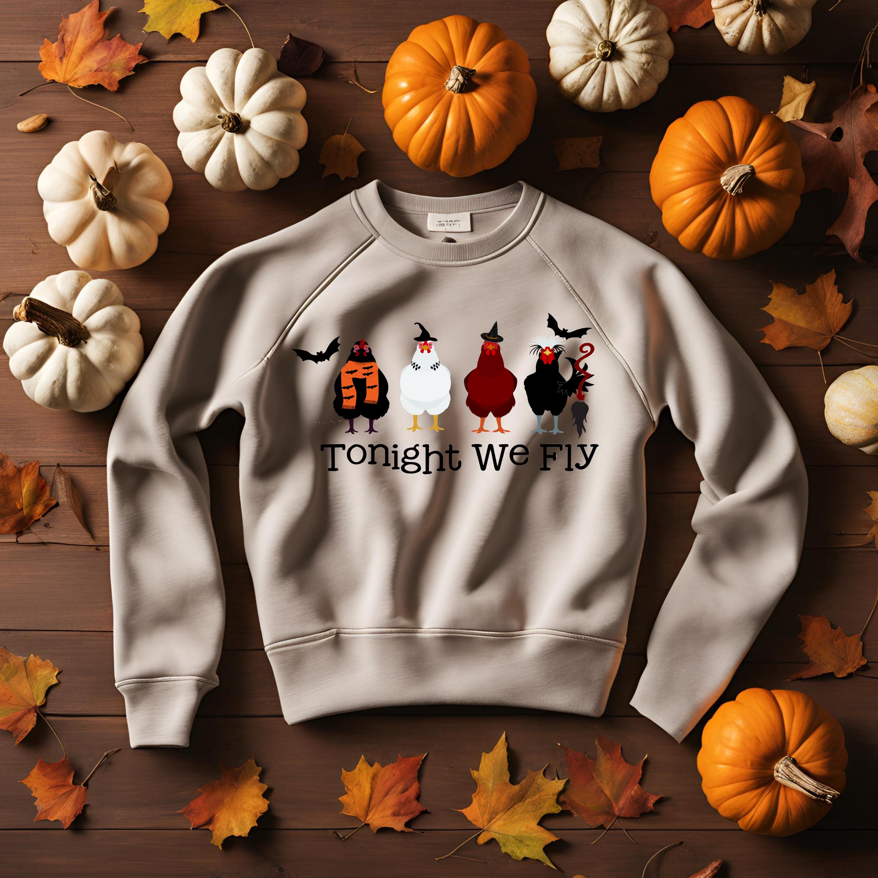 Witch Chickens Halloween Sweatshirt: Bella Canvas Fall Crewneck