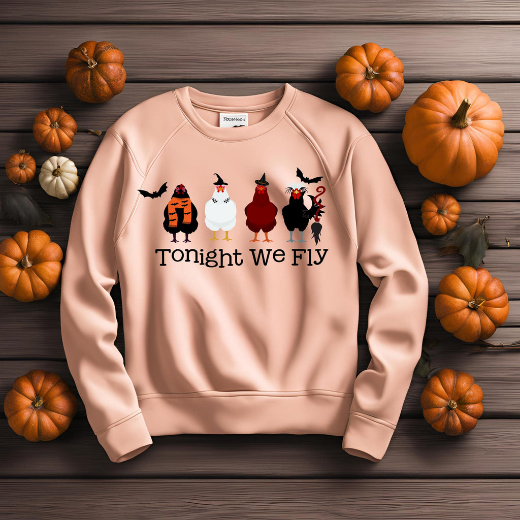 Witch Chickens Halloween Sweatshirt: Bella Canvas Fall Crewneck