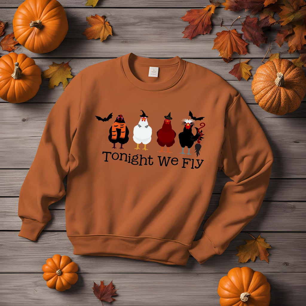 Witch Chickens Halloween Sweatshirt: Bella Canvas Fall Crewneck