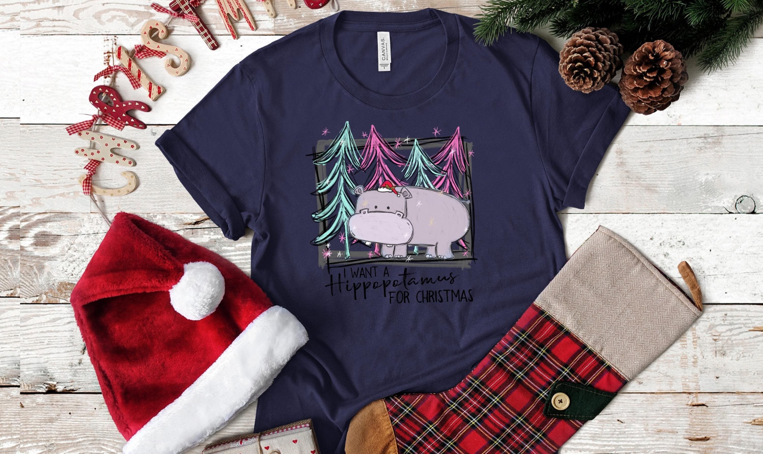 Pink Hippo Christmas Shirt: Funny Holiday Tee for Animal Lovers