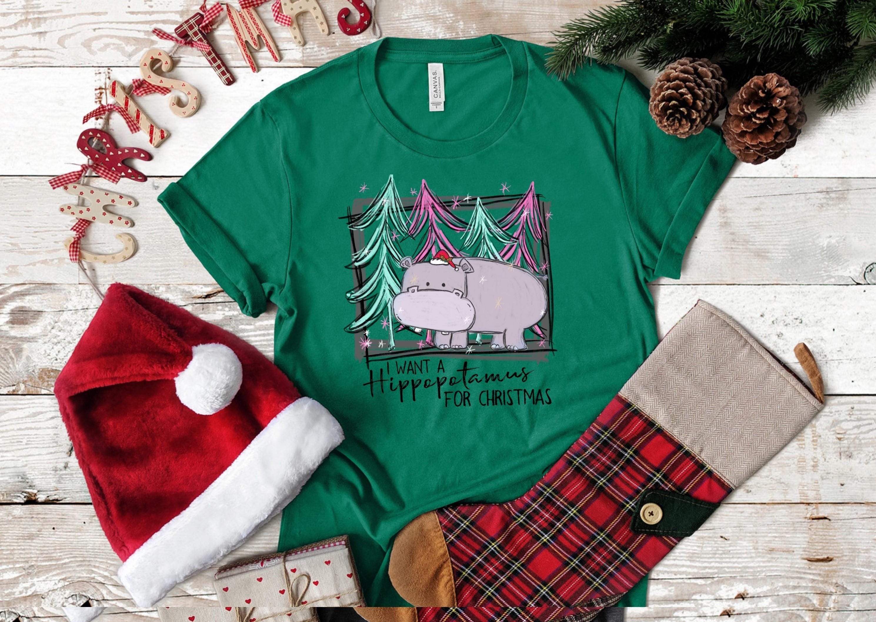 Pink Hippo Christmas Shirt: Funny Holiday Tee for Animal Lovers