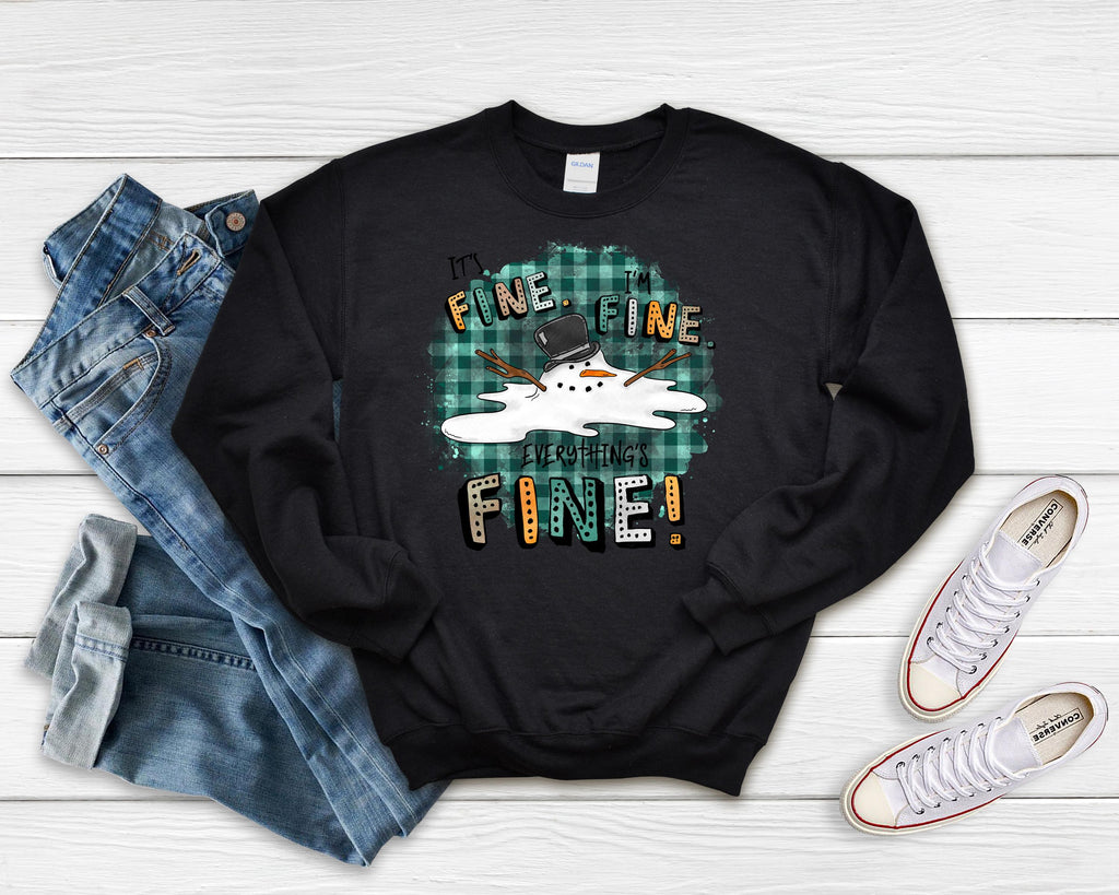 Melted Snowman Sweatshirt: Funny Sarcastic Winter Holiday Bella Canvas, I’m fine, Everything’s Fine