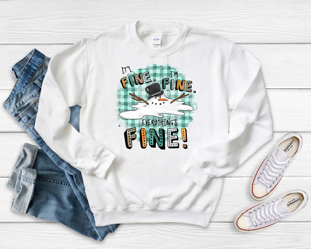Melted Snowman Sweatshirt: Funny Sarcastic Winter Holiday Bella Canvas, I’m fine, Everything’s Fine