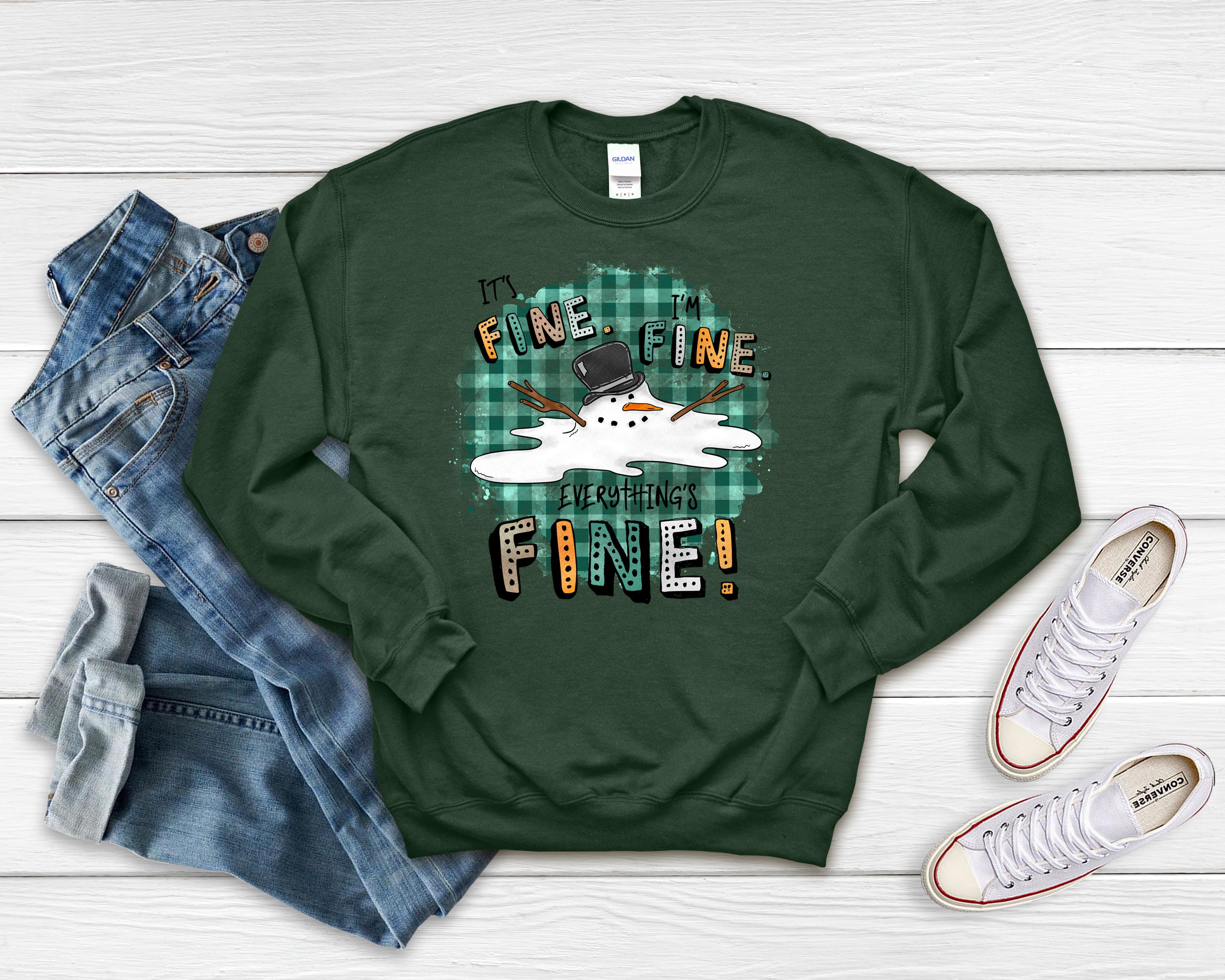 Melted Snowman Sweatshirt: Funny Sarcastic Winter Holiday Bella Canvas, I’m fine, Everything’s Fine